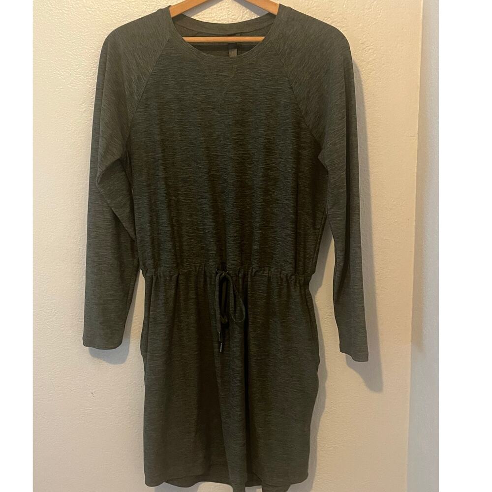 Womens Kyodan Outdoor Soft Cozy Green Long Sleeve Pockets Tie Waist Dress Sz P/S